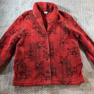 VTG Artisans Jacket Women's M Red Cardinals Button Down Grandma Sweater Fleece‎